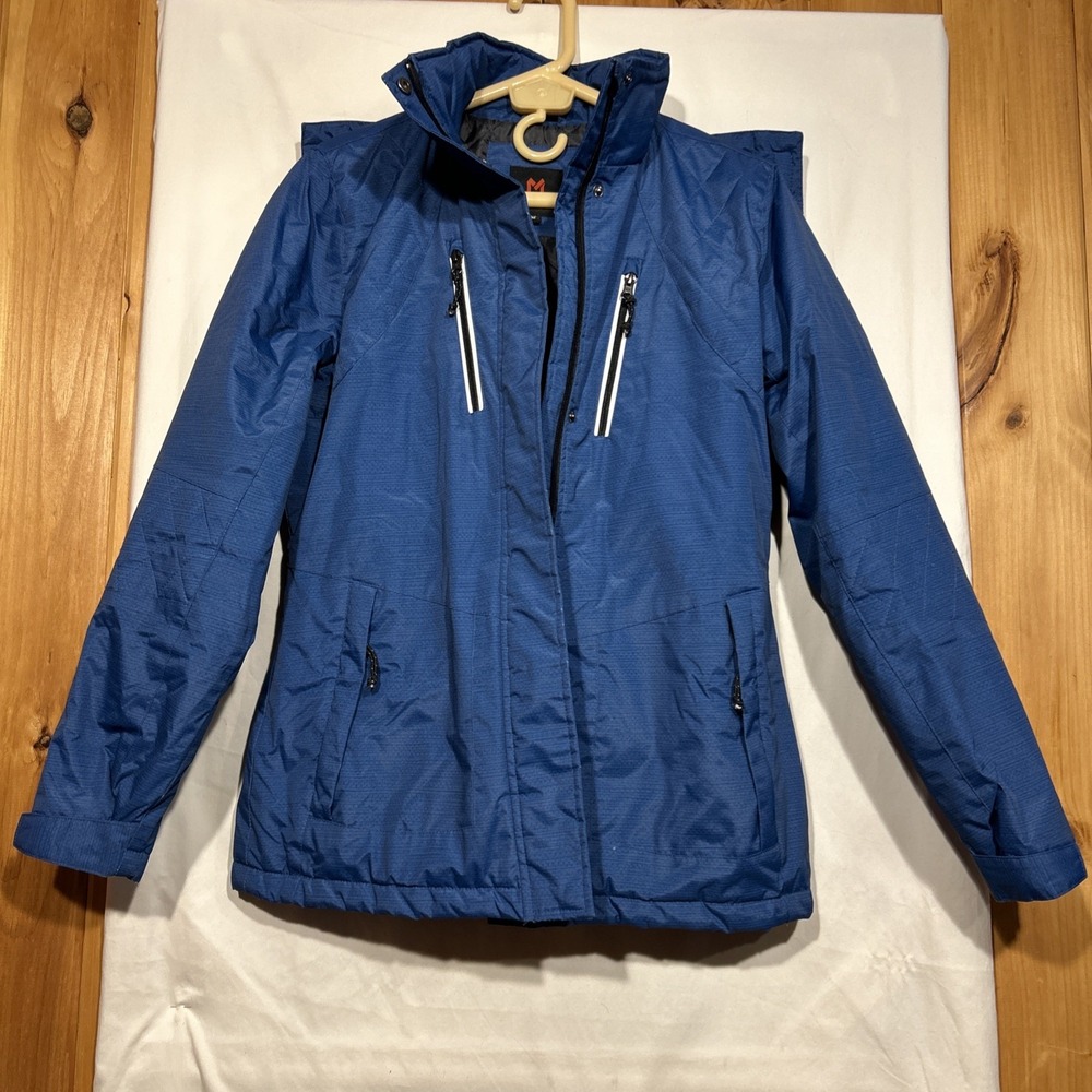Winter Jacket Blue Sz M Zip Snap up Zip off Hood Marot